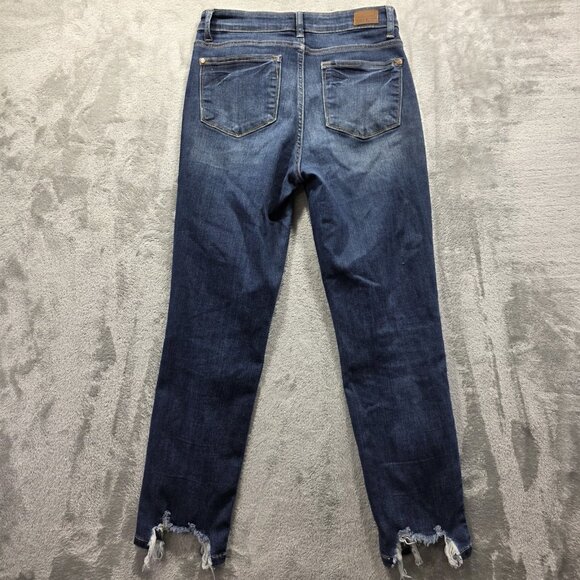 Judy Blue Jeans Womens 5 27 Blue Distressed Relaxed Fit Frayed Hem Stretch Denim - Picture 2 of 12